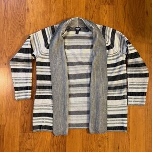 Lands’ End Large Black/White/Grey Striped Open Cardigan Excellent Condition